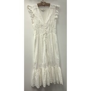 Cleobella Briella Midi Dress XS Womens White Eyelet Ruffle Organic Cottage Core